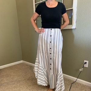 NWOT SMALL. Maxi skirt. White with blue stripes
